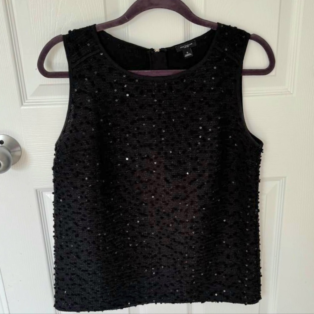 Ann Taylor Black Metallic Textured Tank Top